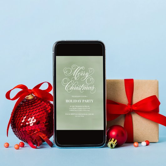 Green Merry Christmas Script Party Kaart