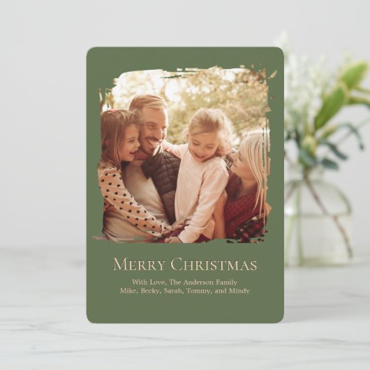 Green Merry Christmas Simple Photo Feestdagenkaart (Staand voorkant)