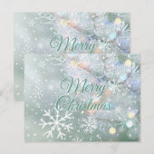 Green Merry Christmas Snowflakes Briefkaart (Voorkant / Achterkant)