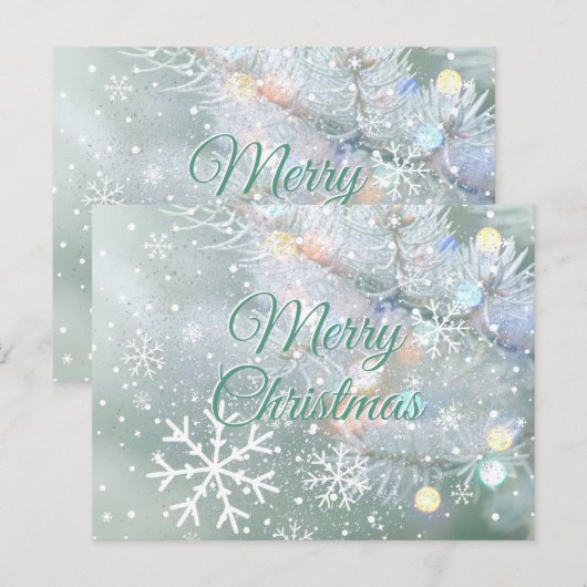 Green Merry Christmas Snowflakes Briefkaart (Voorkant / Achterkant)