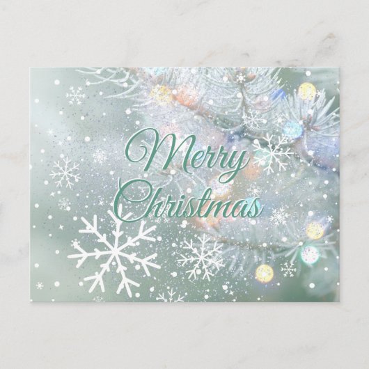 Green Merry Christmas Snowflakes Briefkaart (Voorkant)