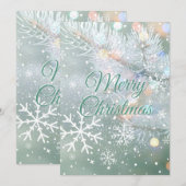 Green Merry Christmas Snowflakes Feestdagenkaart (Voorkant / Achterkant)