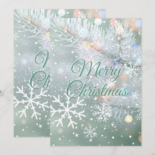 Green Merry Christmas Snowflakes Feestdagenkaart (Voorkant / Achterkant)