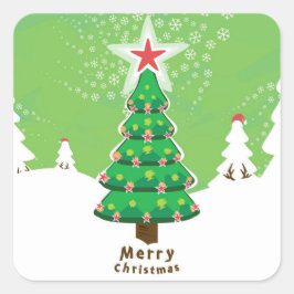 Green Merry Christmas Tree Vierkante Sticker