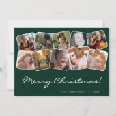 Green Merry Christmas Wit Zwart 10 Fotocollage Feestdagenkaart (Voorkant)