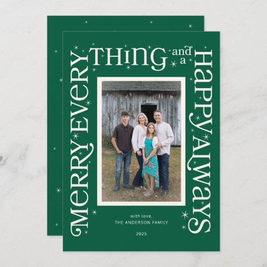 Green Merry Everything and a Happy Always  Feestdagenkaart (Voorkant / Achterkant)