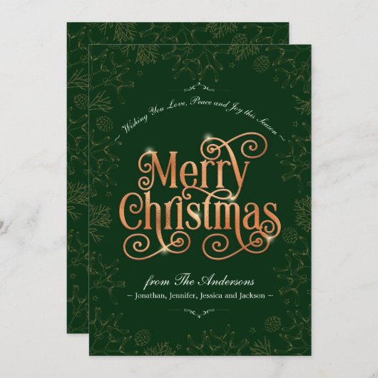  Green Merry Gold Text No-Photo Custom Feestdagenkaart (Voorkant / Achterkant)