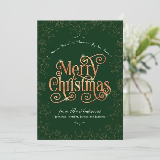  Green Merry Gold Text No-Photo Custom Feestdagenkaart (Staand voorkant)