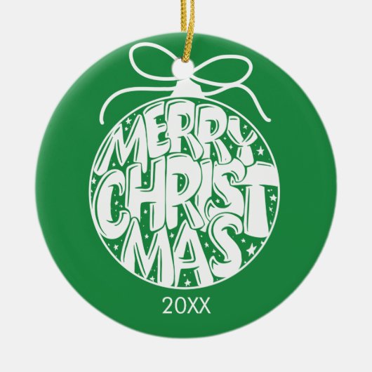 Green Merry Kerstfeestay Keramisch Ornament (Voorkant)