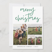 Green Merry-kerstkalligrafie Foto Feestdagenkaart (Voorkant)