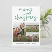 Green Merry-kerstkalligrafie Foto Feestdagenkaart (Staand voorkant)