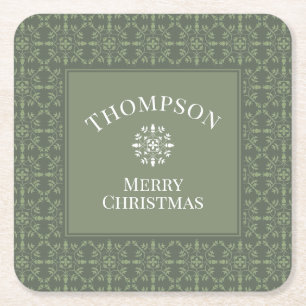 Green Merry Kerstmis Modern Elegant Snowflakes Kartonnen Onderzetters