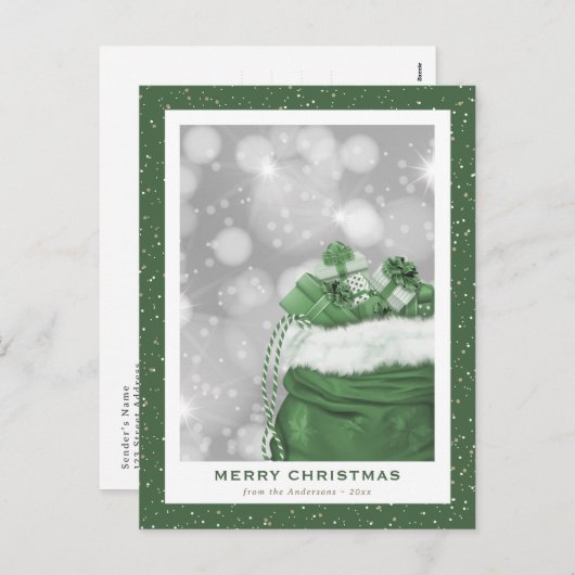 Green Merry Kerstmis Modern Sparkly Feestdagenkaart (Voorkant / Achterkant)