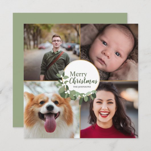 Green Merry Kerstmis Modern Wreate Photo Holiday Feestdagenkaart (Voorkant / Achterkant)