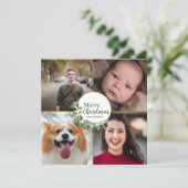 Green Merry Kerstmis Modern Wreate Photo Holiday Feestdagenkaart (Staand voorkant)