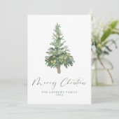 Green Merry Kerstmis Waterverf Tree niet-foto Feestdagenkaart (Staand voorkant)