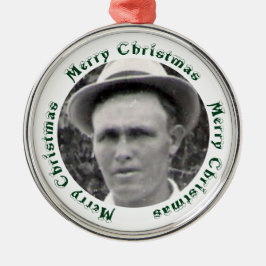 Green Merry-kersttekstomcirkels Familie Foto Metalen Ornament