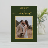 Green Merry Newlyweds 2 Photos Wedding Christmas Folie Feestdagenkaart (Staand Voorkant)