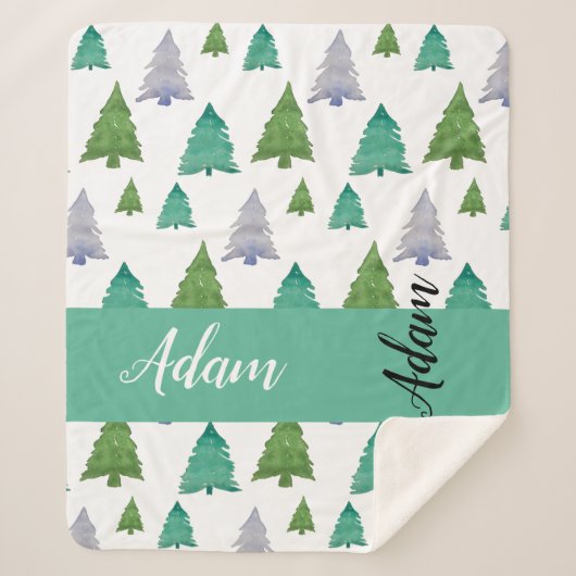 Green Merry Tree Waterverf Monogrammed Sherpa Deken (Voorkant)