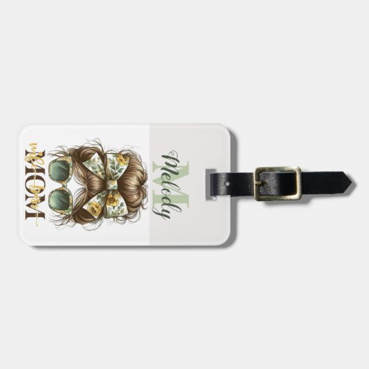 Green Messy Bun Mama Vrouw Baas Bagagelabel (Voorkant horizontaal)
