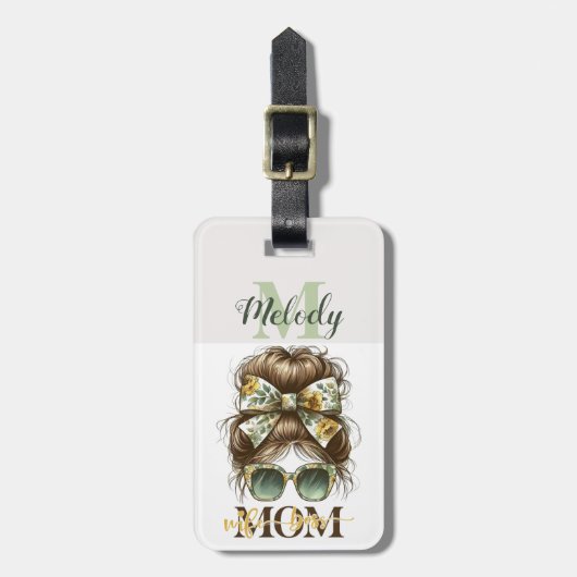 Green Messy Bun Mama Vrouw Baas Bagagelabel (Voorkant verticaal)