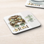 Green Messy Bun Mama Vrouw Baas Bier Onderzetter (Linkerzijde)