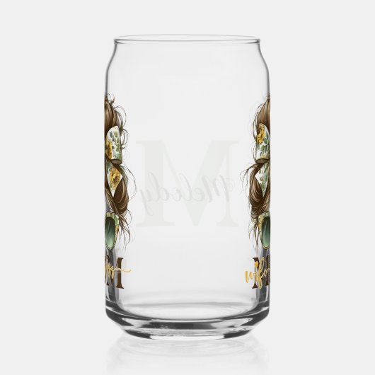 Green Messy Bun Mama Vrouw Baas Blikvorm Glas (Rechts)