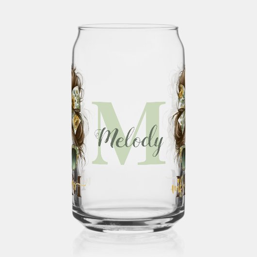 Green Messy Bun Mama Vrouw Baas Blikvorm Glas (Links)