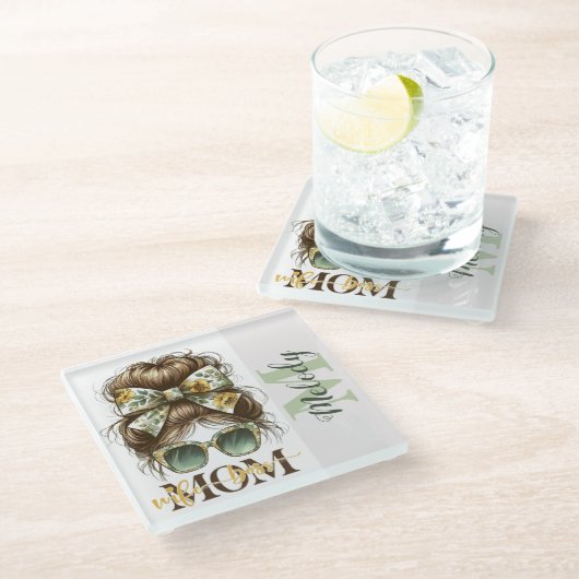 Green Messy Bun Mama Vrouw Baas Glazen Onderzetter (Schuin)