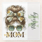 Green Messy Bun Mama Vrouw Baas Glazen Onderzetter (Voorkant)