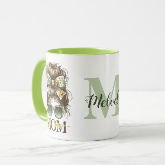 Green Messy Bun Mama Vrouw Baas Mok (Voorkant links)