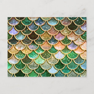 Green Metal Foil Glitter Gold Mermaid Scales Briefkaart