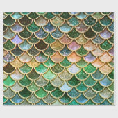Green Metal Foil Glitter Gold Mermaid Scales Cadeaupapier (Vlak)