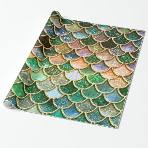 Green Metal Foil Glitter Gold Mermaid Scales Cadeaupapier