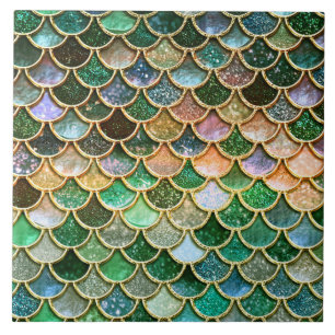 Green Metal Foil Glitter Gold Mermaid Scales Tegeltje