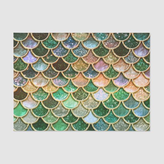 Green Metal Foil Glitter Gold Mermaid Scales Tissuepapier (Voorkant)