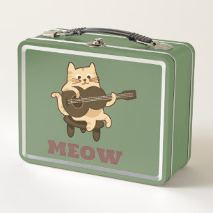 Green Metal Lunchbox – Schattigee Gitaar Cat MEOW 
