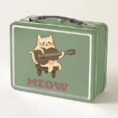 Green Metal Lunchbox – Schattigee Gitaar Cat MEOW (Achterkant)