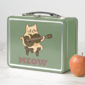 Green Metal Lunchbox – Schattigee Gitaar Cat MEOW (In situ)