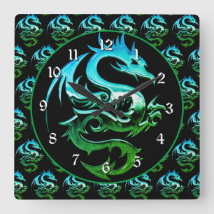 Green Metallic Dragon Vierkante Klok
