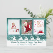 Green Metallic Snow-fotokerstkaart Feestdagenkaart (Staand voorkant)