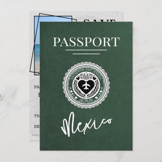 Green Mexico Passport Bewaar de datum Save The Date (Voorkant / Achterkant)