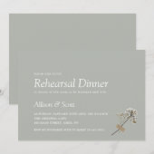 Green Minimal Hand Press Floral Rehearsal Dinner I Kaart (Voorkant / Achterkant)