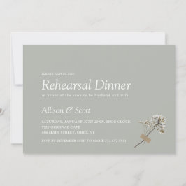 Green Minimal Hand Press Floral Rehearsal Dinner I Kaart