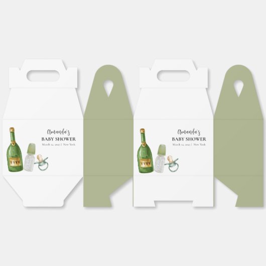 Green Minimal Poppin Champagne Bottles Baby shower Bedankdoosjes (Ongevouwen)