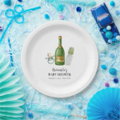 Green Minimal Poppin Champagne Bottles Baby shower Papieren Bordje (Feest)