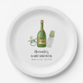 Green Minimal Poppin Champagne Bottles Baby shower Papieren Bordje (Voorkant)