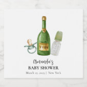 Green Minimal Poppin Champagne Bottles Baby shower Sparkling Wijnetiket (Enkel label)