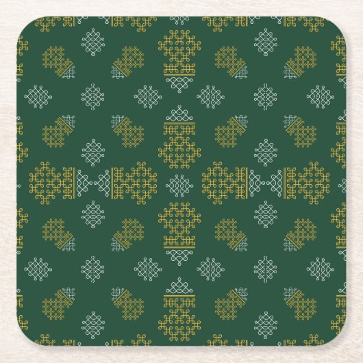 Green Minimal Tamil Kolam Pongal Design Kartonnen Onderzetters (Voorkant)