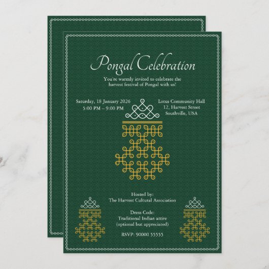 Green Minimal Tamil Kolam Pongal Kaart (Voorkant / Achterkant)